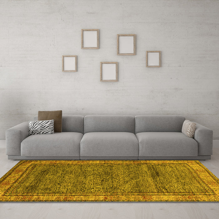 Machine Washable Abstract Yellow Modern Rug in a Living Room, wshabs4716yw