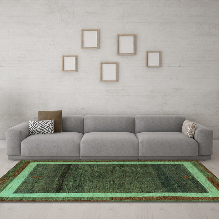 Machine Washable Abstract Turquoise Modern Area Rugs in a Living Room,, wshabs4717turq