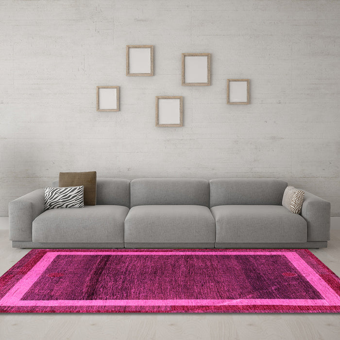 Machine Washable Abstract Pink Modern Rug in a Living Room, wshabs4717pnk