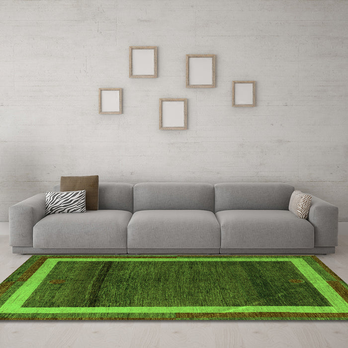 Machine Washable Abstract Green Modern Area Rugs in a Living Room,, wshabs4717grn