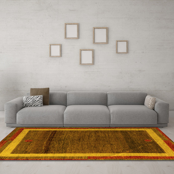 Machine Washable Abstract Yellow Modern Rug in a Living Room, wshabs4717yw