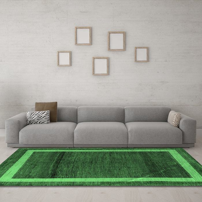 Machine Washable Abstract Emerald Green Modern Area Rugs in a Living Room,, wshabs4717emgrn