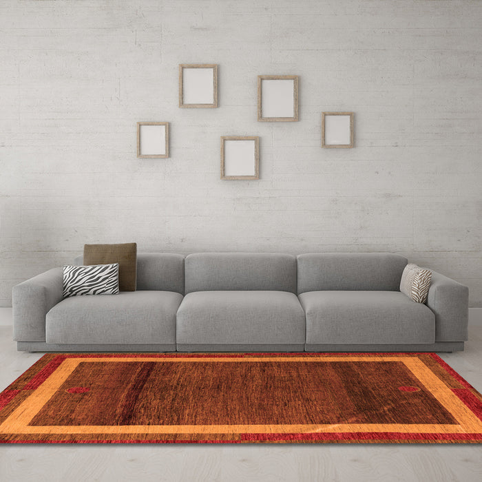 Machine Washable Abstract Orange Modern Area Rugs in a Living Room, wshabs4717org