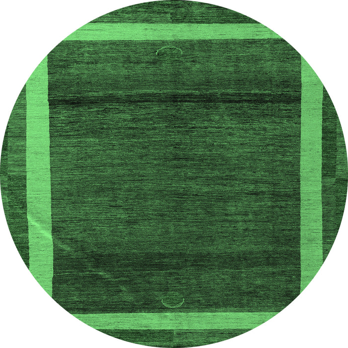 Round Machine Washable Abstract Emerald Green Modern Area Rugs, wshabs4717emgrn