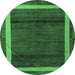 Round Abstract Emerald Green Modern Rug, abs4717emgrn