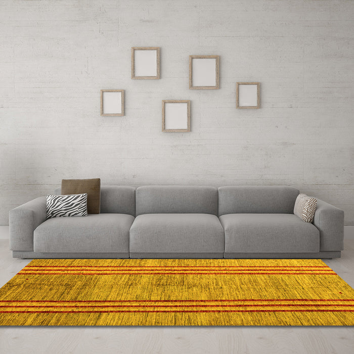 Machine Washable Abstract Yellow Modern Rug in a Living Room, wshabs4718yw