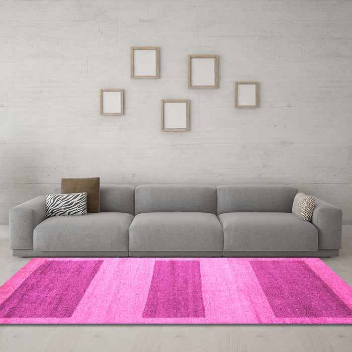 Machine Washable Solid Pink Modern Rug in a Living Room, wshabs4719pnk