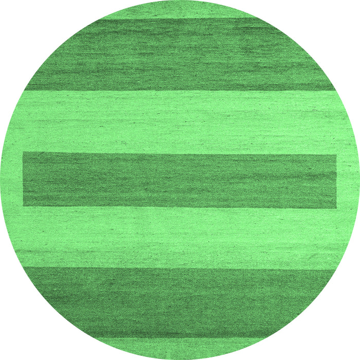 Round Machine Washable Solid Emerald Green Modern Area Rugs, wshabs4719emgrn