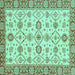 Square Machine Washable Oriental Turquoise Traditional Area Rugs, wshabs471turq