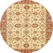 Round Abstract Mustard Yellow Oriental Rug, abs471