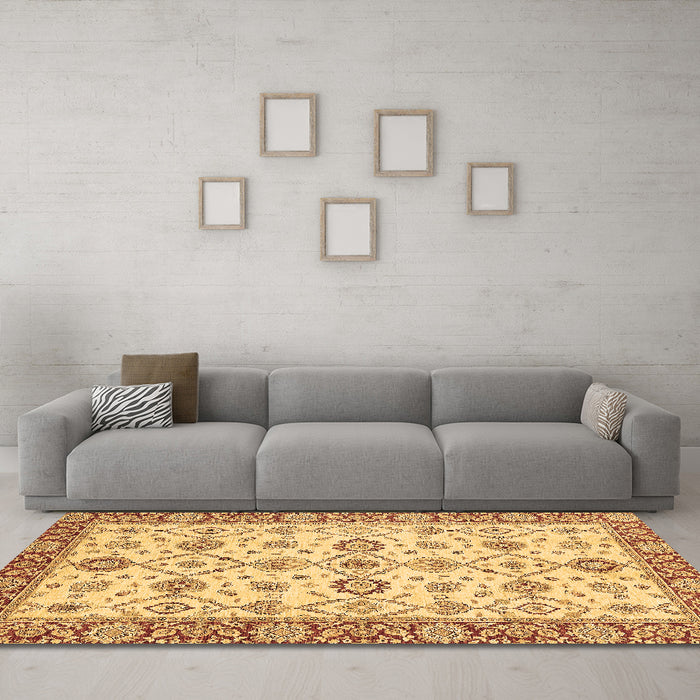 Machine Washable Oriental Brown Traditional Rug in a Living Room,, wshabs471brn