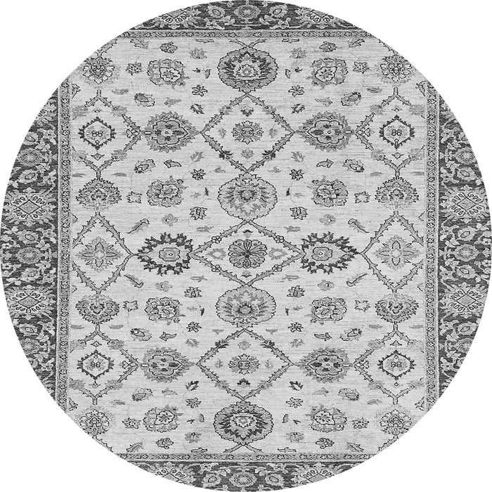 Round Machine Washable Oriental Gray Traditional Rug, wshabs471gry