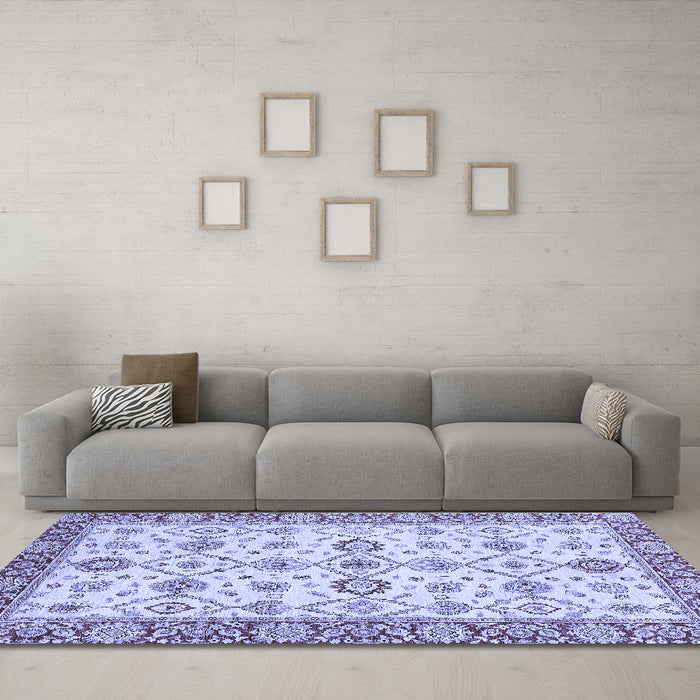 Machine Washable Oriental Blue Traditional Rug in a Living Room, wshabs471blu