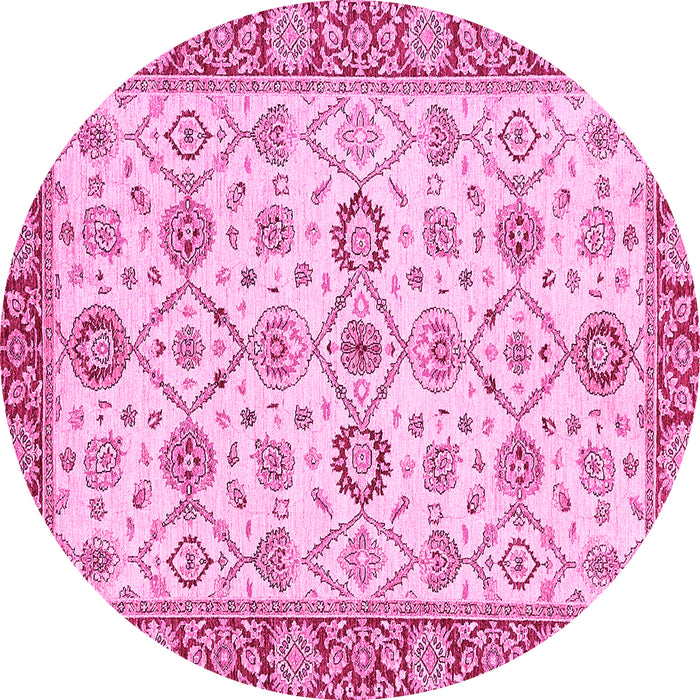 Round Oriental Pink Traditional Rug, abs471pnk