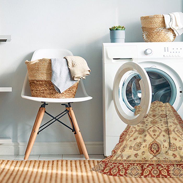 Machine Washable Abstract Mustard Yellow Rug in a Washing Machine, wshabs471