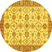 Round Machine Washable Oriental Yellow Traditional Rug, wshabs471yw