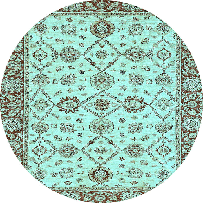 Round Machine Washable Oriental Light Blue Traditional Rug, wshabs471lblu