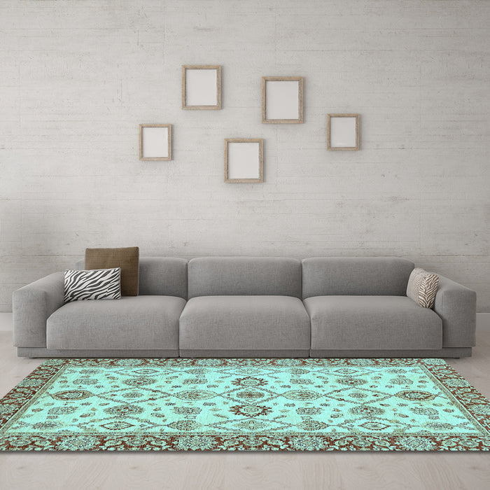 Machine Washable Oriental Light Blue Traditional Rug in a Living Room, wshabs471lblu