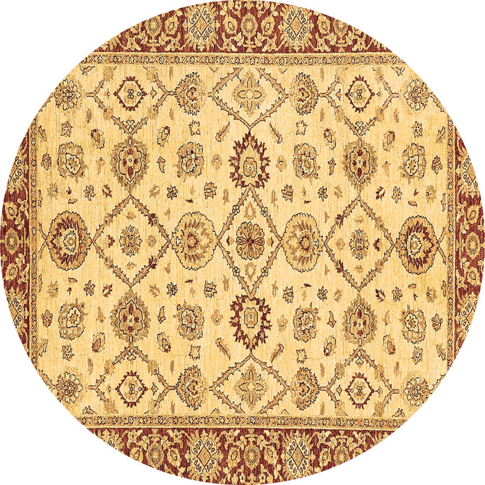Round Oriental Brown Traditional Rug, abs471brn
