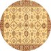 Round Oriental Brown Traditional Rug, abs471brn