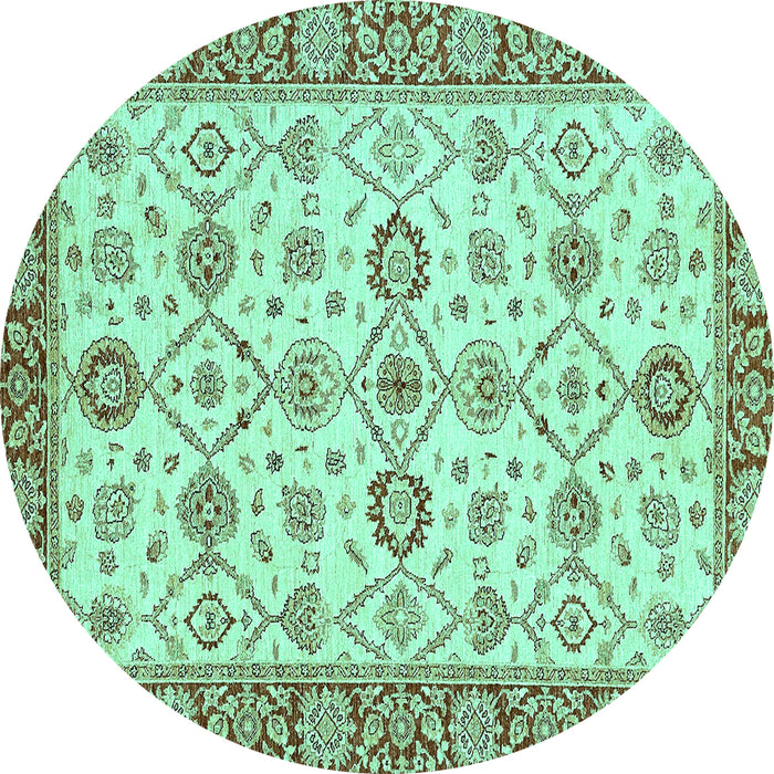 Round Machine Washable Oriental Turquoise Traditional Area Rugs, wshabs471turq