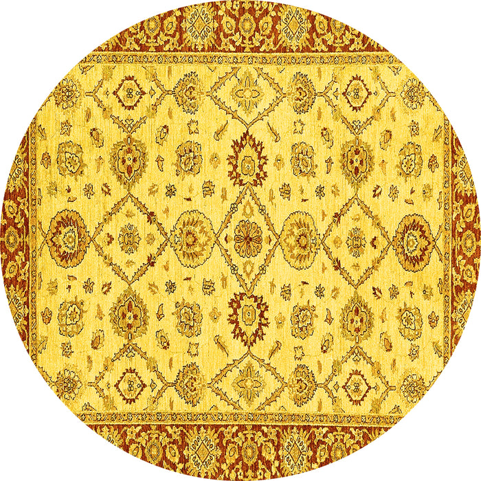 Round Oriental Yellow Traditional Rug, abs471yw