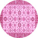 Round Machine Washable Oriental Pink Traditional Rug, wshabs471pnk