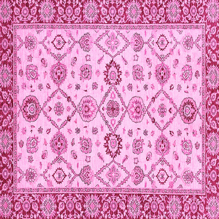 Square Machine Washable Oriental Pink Traditional Rug, wshabs471pnk