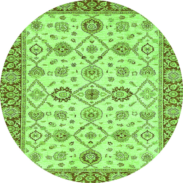 Round Machine Washable Oriental Green Traditional Area Rugs, wshabs471grn