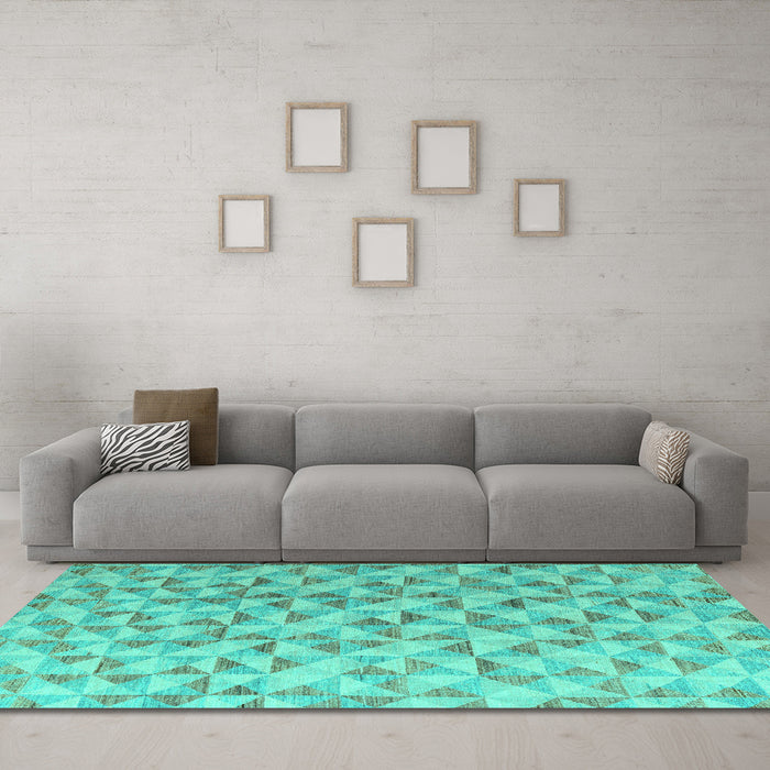 Machine Washable Oriental Turquoise Modern Area Rugs in a Living Room,, wshabs4723turq