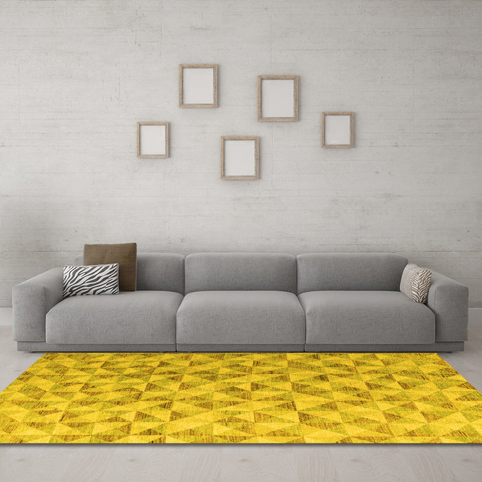 Machine Washable Oriental Yellow Modern Rug in a Living Room, wshabs4723yw