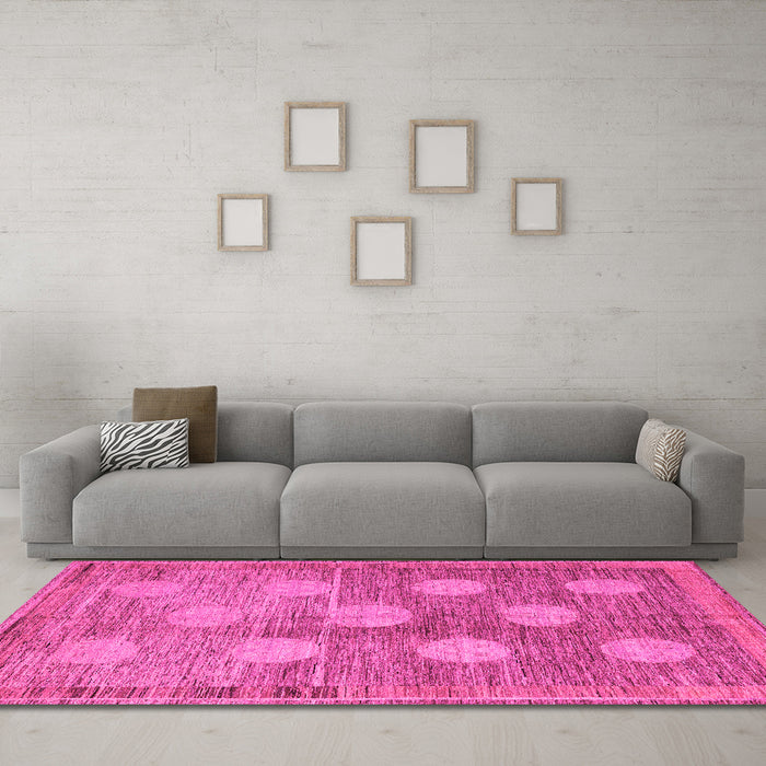 Machine Washable Oriental Pink Modern Rug in a Living Room, wshabs4724pnk