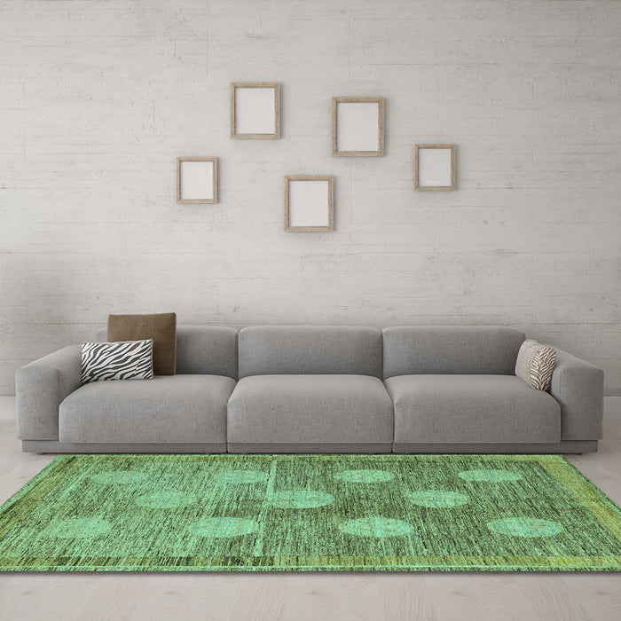 Machine Washable Oriental Turquoise Modern Area Rugs in a Living Room,, wshabs4724turq