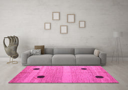 Machine Washable Oriental Pink Modern Rug in a Living Room, wshabs4725pnk