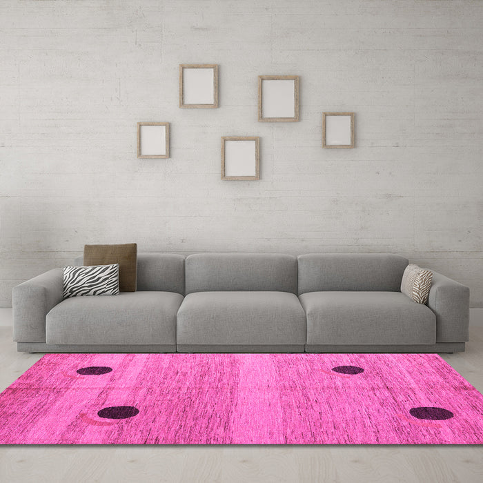 Machine Washable Oriental Pink Modern Rug in a Living Room, wshabs4725pnk