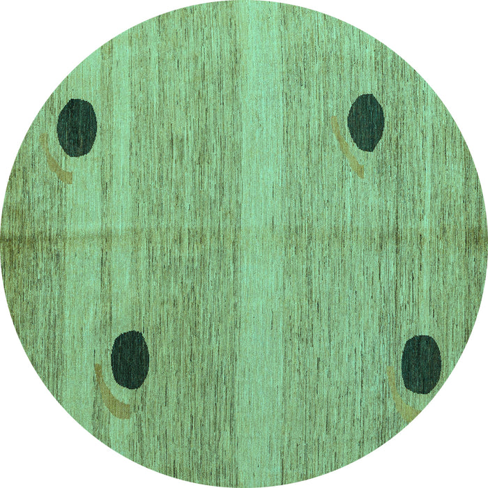 Round Machine Washable Oriental Turquoise Modern Area Rugs, wshabs4725turq