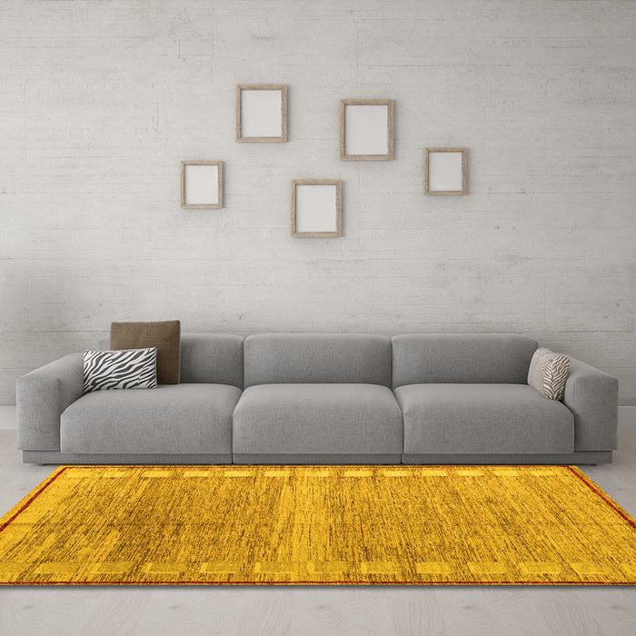 Machine Washable Oriental Yellow Modern Rug in a Living Room, wshabs4727yw