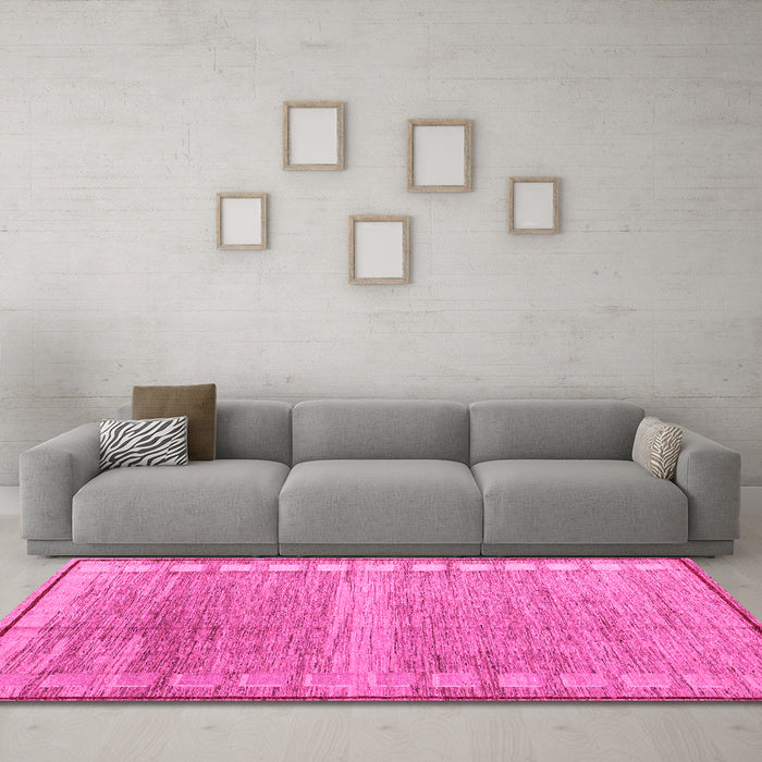 Machine Washable Oriental Pink Modern Rug in a Living Room, wshabs4727pnk