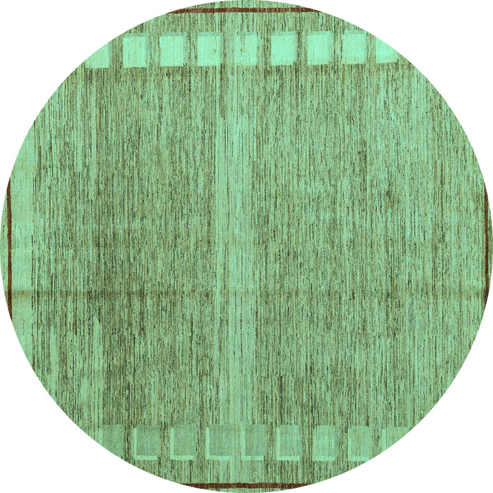 Round Machine Washable Oriental Turquoise Modern Area Rugs, wshabs4727turq