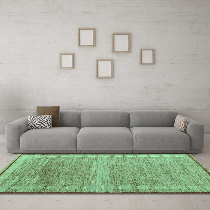 Machine Washable Oriental Turquoise Modern Area Rugs in a Living Room,, wshabs4727turq