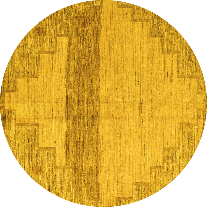 Round Machine Washable Oriental Yellow Modern Rug, wshabs4729yw
