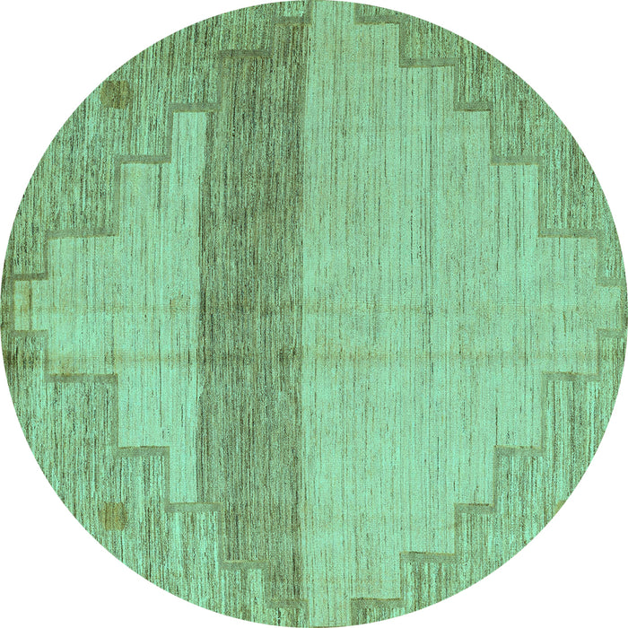 Round Machine Washable Oriental Turquoise Modern Area Rugs, wshabs4729turq
