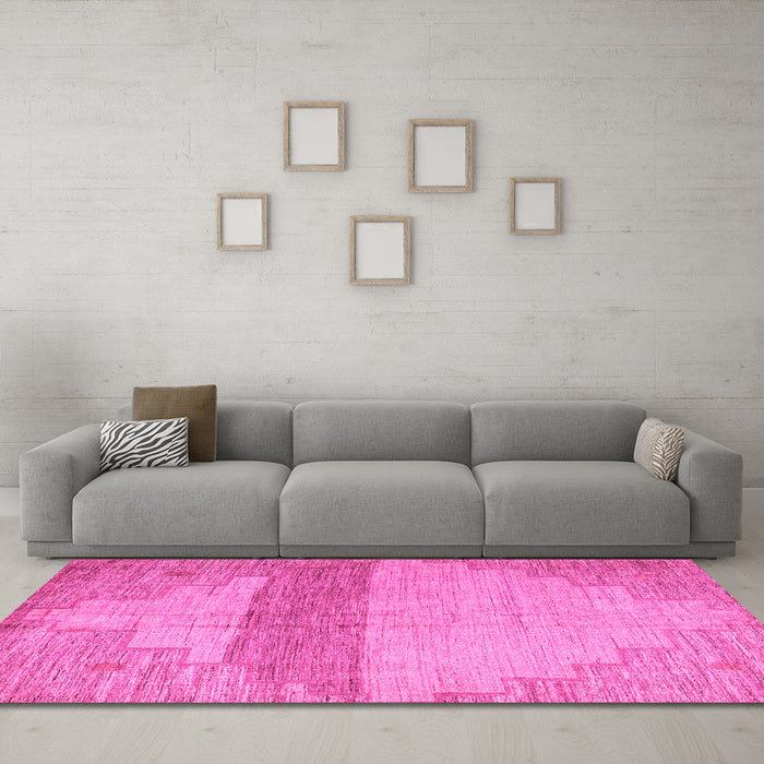 Machine Washable Oriental Pink Modern Rug in a Living Room, wshabs4729pnk