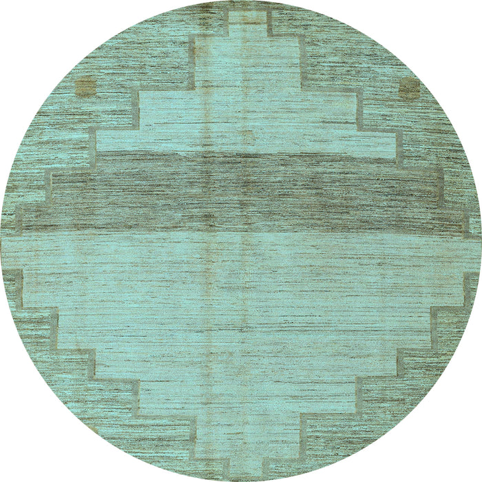 Round Machine Washable Oriental Light Blue Modern Rug, wshabs4729lblu