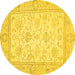 Round Oriental Yellow Traditional Rug, abs472yw