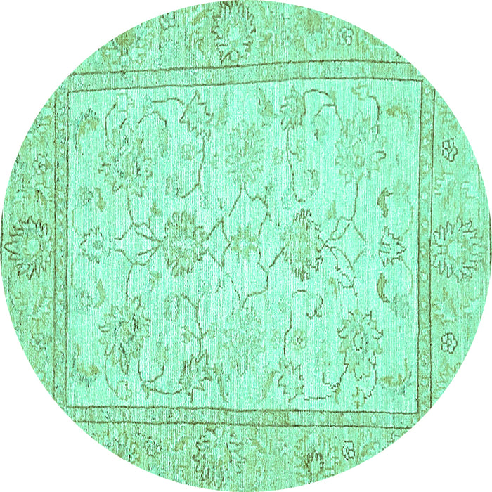 Round Machine Washable Oriental Turquoise Traditional Area Rugs, wshabs472turq