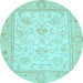 Round Machine Washable Oriental Light Blue Traditional Rug, wshabs472lblu