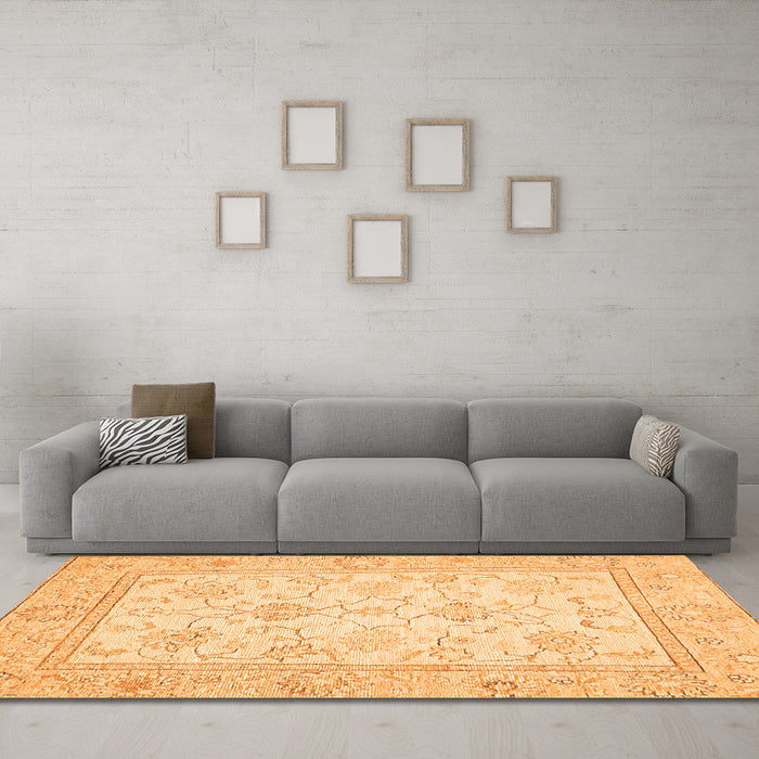Machine Washable Oriental Orange Traditional Area Rugs in a Living Room, wshabs472org