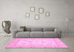 Machine Washable Oriental Pink Traditional Rug in a Living Room, wshabs472pnk