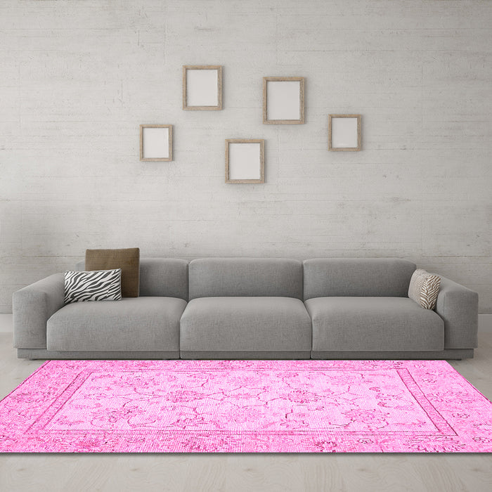Machine Washable Oriental Pink Traditional Rug in a Living Room, wshabs472pnk